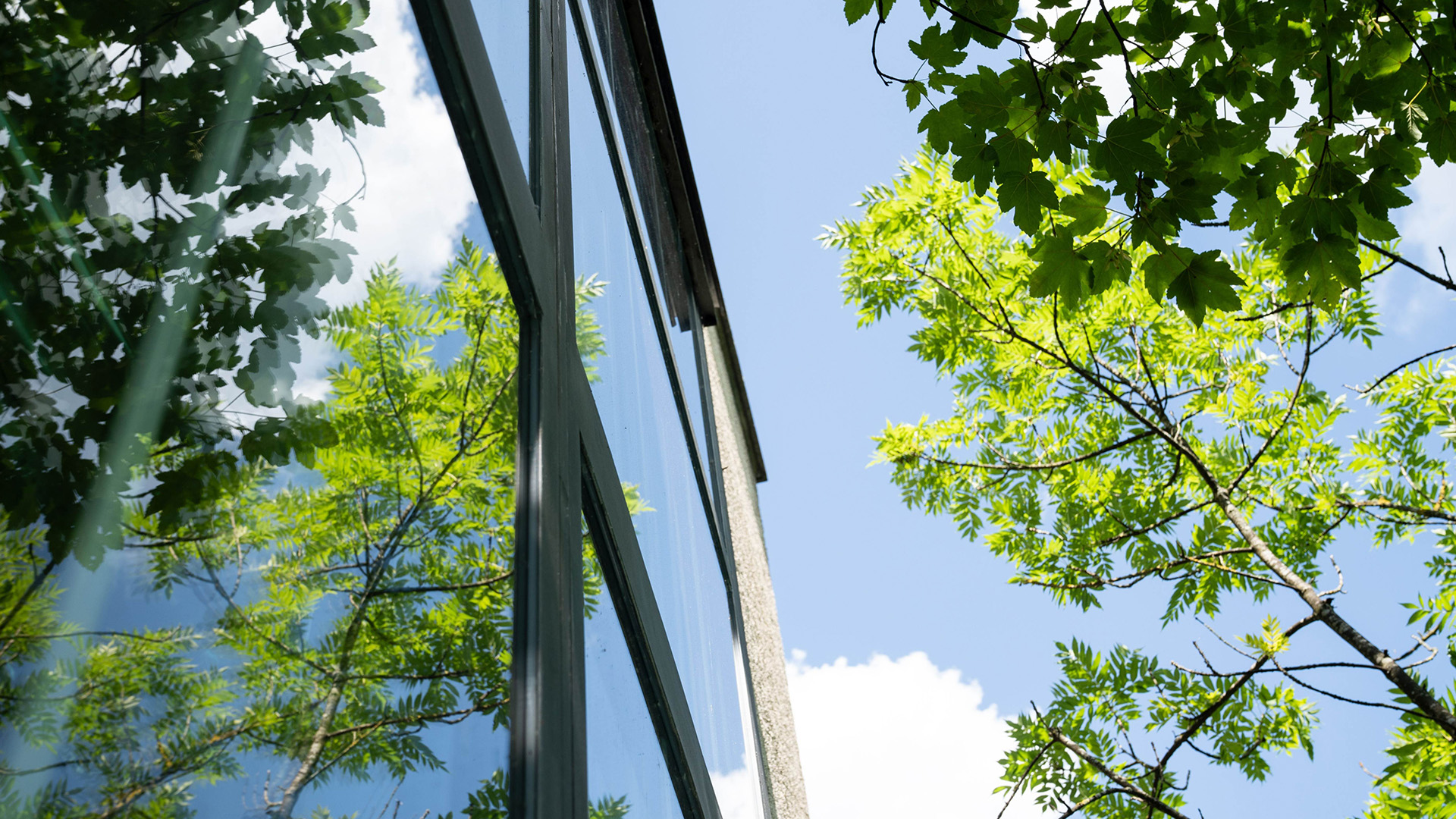 Aussenansicht der Terrasse bei der Republica AG. Die Fensterfront sorgt im Innenbereich für viel Licht.